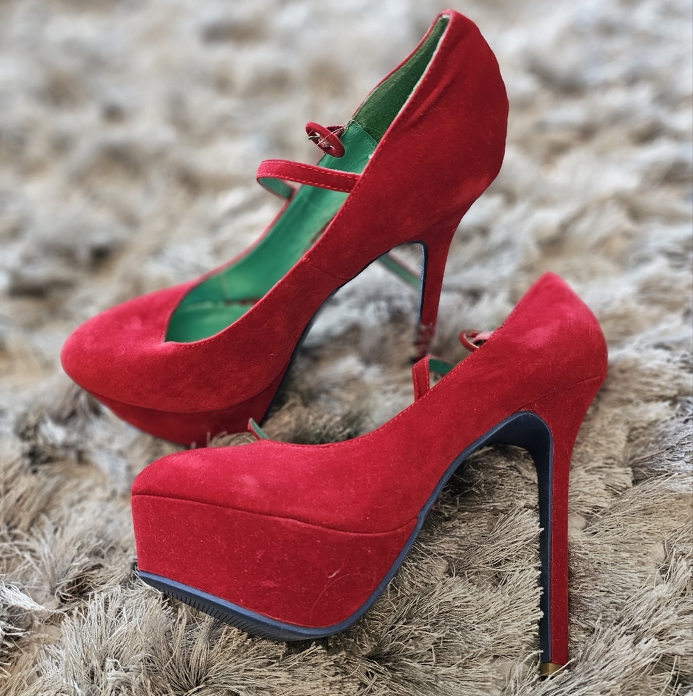Red platform heels with strap size 9